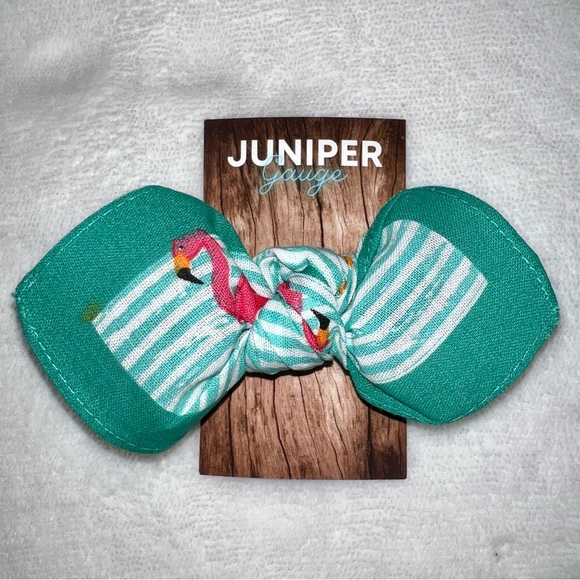 Flamingo and Stripes Retro Bandana Knotted Hair Bow - Picture 11 of 11